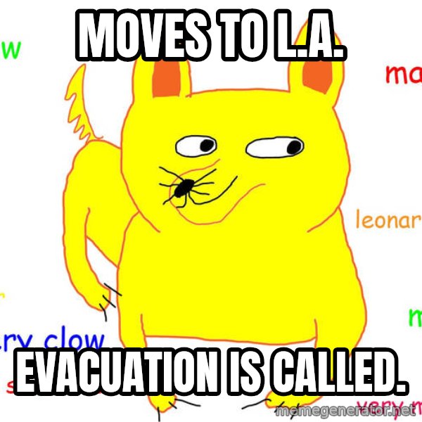 Forever Alone meme: Moves to L.a. / Evacuation is called.