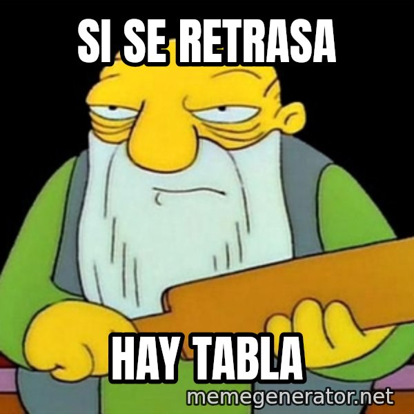 Jasper (Simpsons) meme: Si se retrasa / Hay tabla