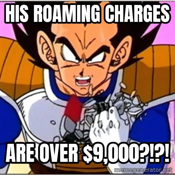 Over 9000 meme: His roaming charges / are over $9,000?!?!