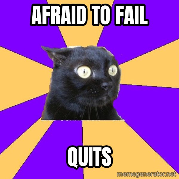 Anxiety Cat meme: afraid to fail / quits
