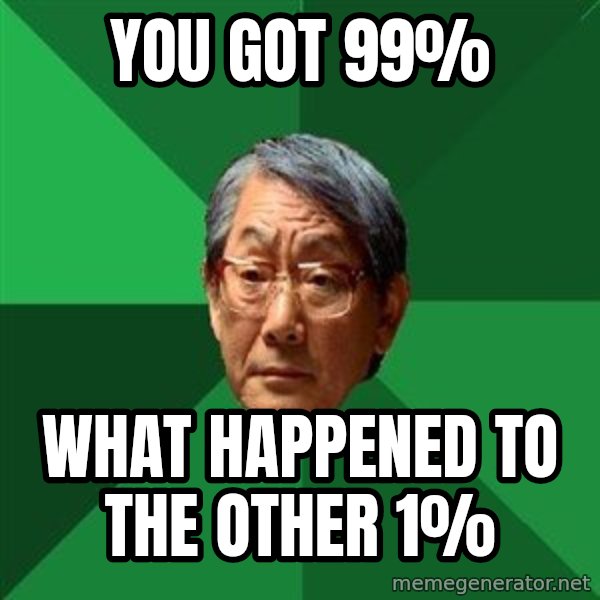 High Expectations Asian Father meme: YOU GOT 99% / WHAT HAPPENED TO THE OTHER 1%