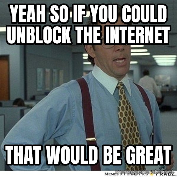 Yeah If You Could Just meme: Yeah So if you could unblock the internet / That would Be Great