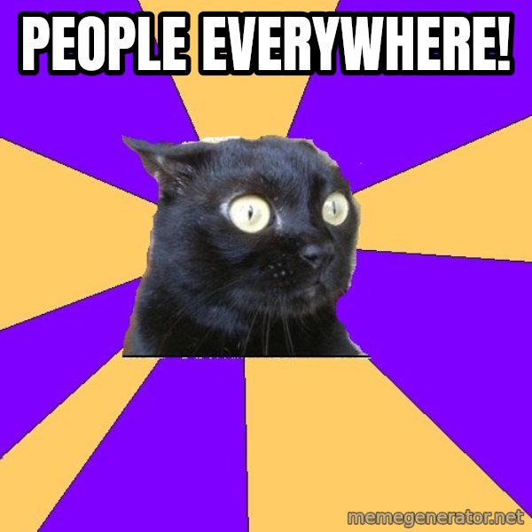 Anxiety Cat meme: PEOPLE EVERYWHERE!