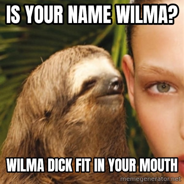 The Rape Sloth meme: Is your name Wilma? / Wilma dick fIt in your mouth