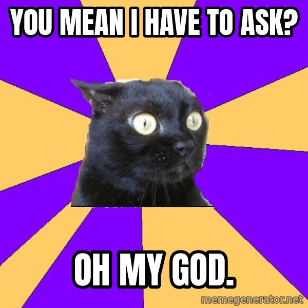 Anxiety Cat meme: You mean I have to ask? / Oh my god.