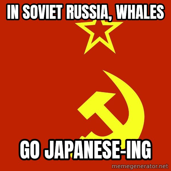 In Soviet Russia meme: In soviet russia, Whales / go japanese-ing