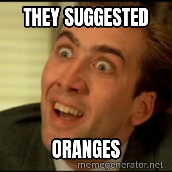 You Don't Say Nicholas Cage meme: they suggested / oranges