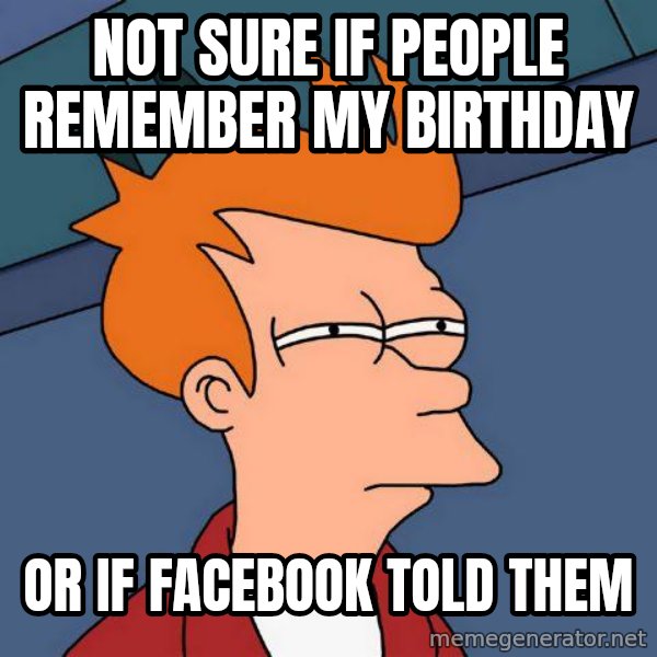 Futurama Fry meme: Not sure if people Remember my birthday / or if facebook told them