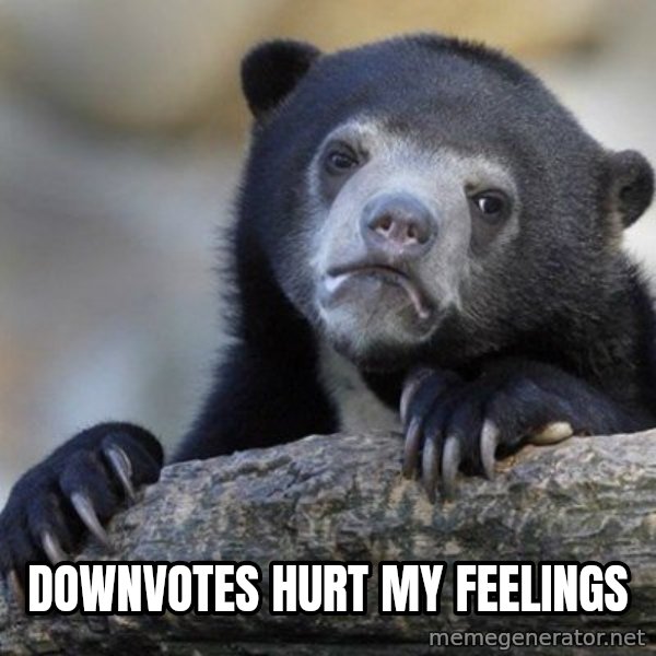 Confession Bear meme: downvotes hurt my feelings