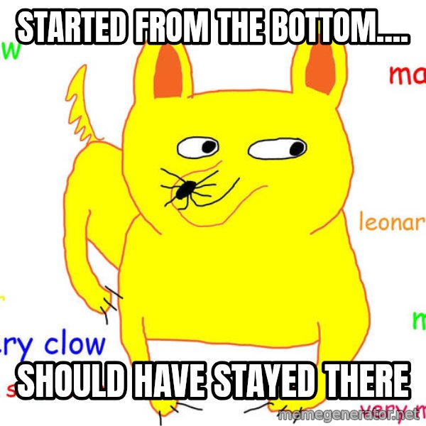 Grumpy Cat  meme: STARTED FROM THE BOTTOM.... / SHOULD HAVE STAYED THERE