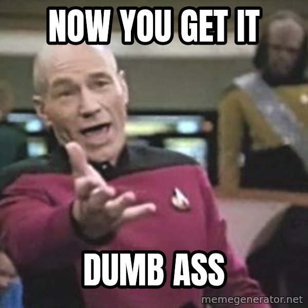Captain Picard meme: NOW YOU GET IT / DUMB ASS