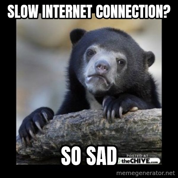 sad bear meme: slow internet connection? / so sad