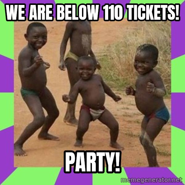 african children dancing meme: We are below 110 tickets! / Party!