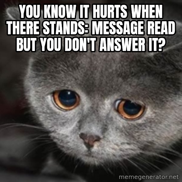 Sadcat meme: You know it hurts when there stands: message read but you don't answer it?