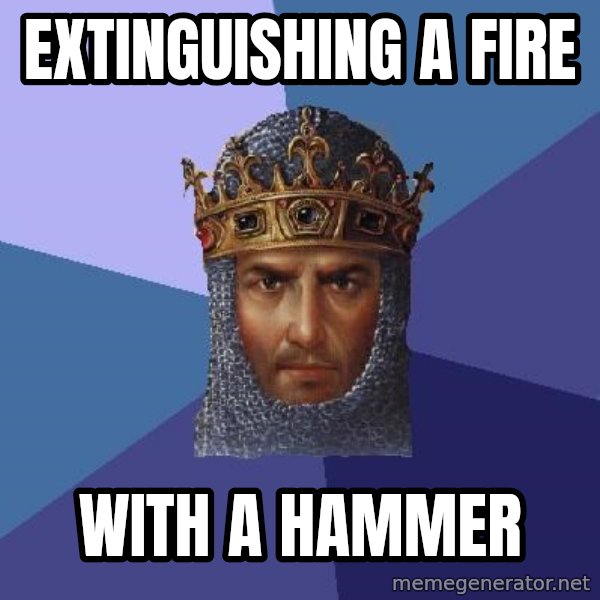 Age Of Empires meme: extinguishing a fire / with a hammer