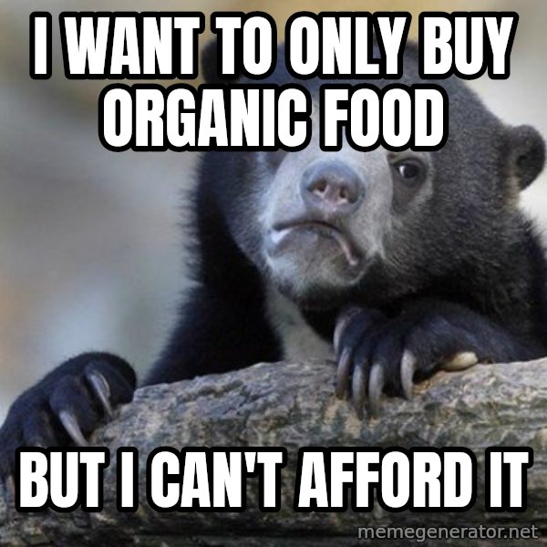 Confession Bear meme: i want to  only buy organic food / but i can't afford it