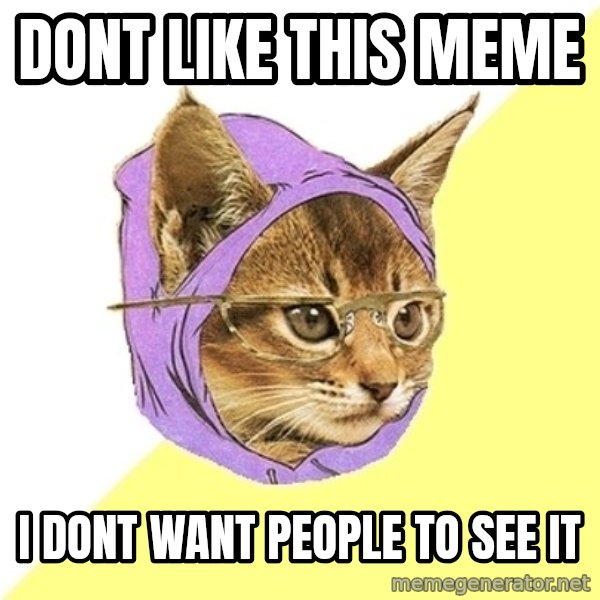 Hipster Kitty meme: dont like this meme / i dont want people to see it