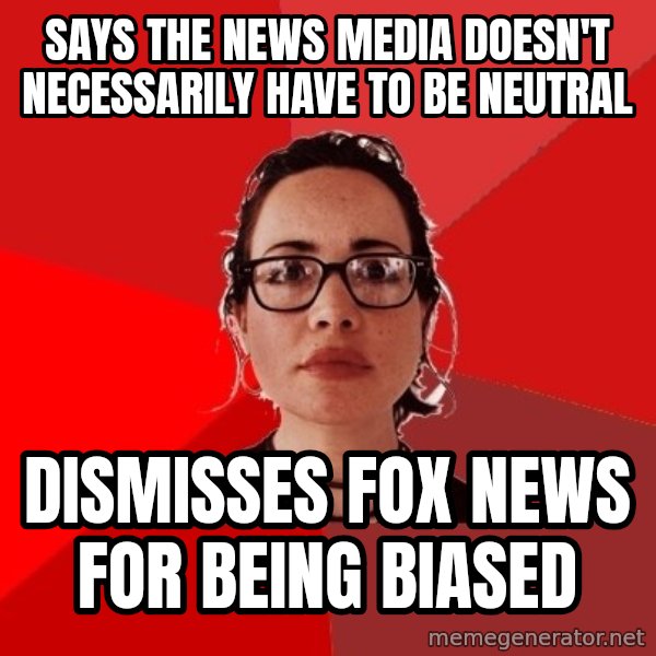 Liberal Douche Garofalo meme: says the news media doesn't necessarily have to be neutral / dismisses fox news for being biased