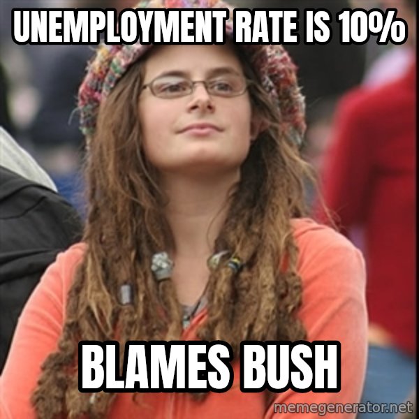 College Liberal meme: Unemployment rate is 10% / bLAMES BUSH