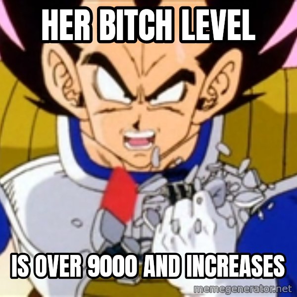 Over 9000 meme: Her bitch level / is over 9000 and increases