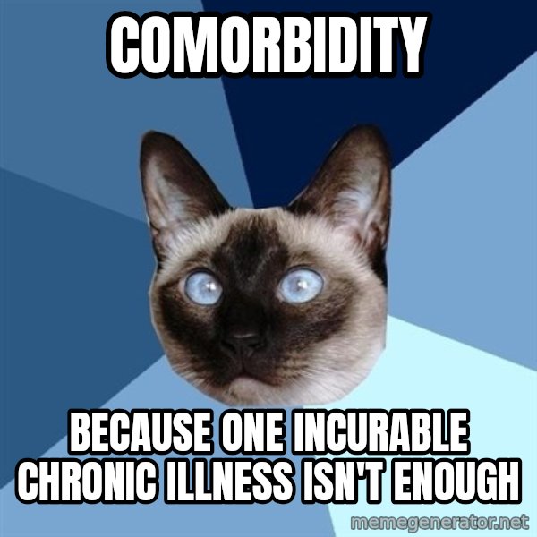 Chronic Illness Cat meme: comorbidity / Because one incurable chronic illness isn't enough