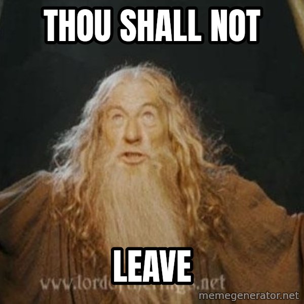 You shall not pass meme: thou shall not / leave