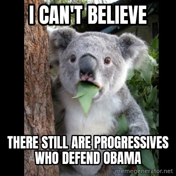 Koala can't believe it meme: I can't believe / THERE STILL ARE PROGRESSIVES WHO DEFEND OBAMA