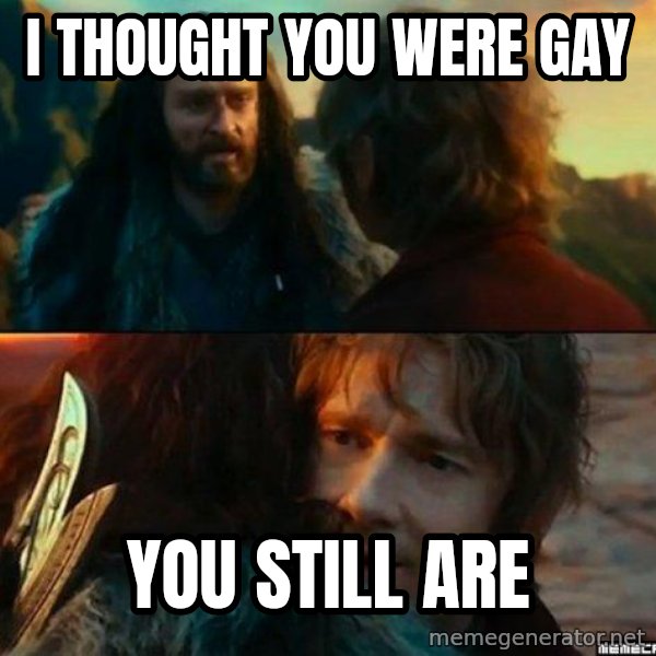 Never Have I Been So Wrong meme: I THOUGHT YOU WERE GAY / YOU STILL ARE