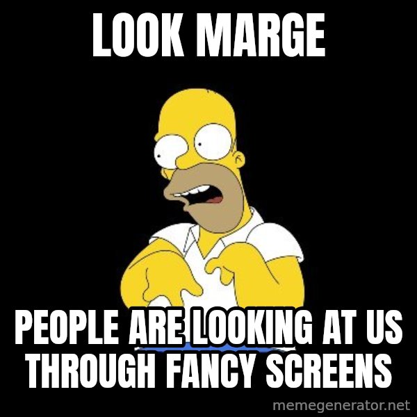 look-marge meme: LOOK MARGE / PEOPLE ARE LOOKING AT US THROUGH FANCY SCREENS