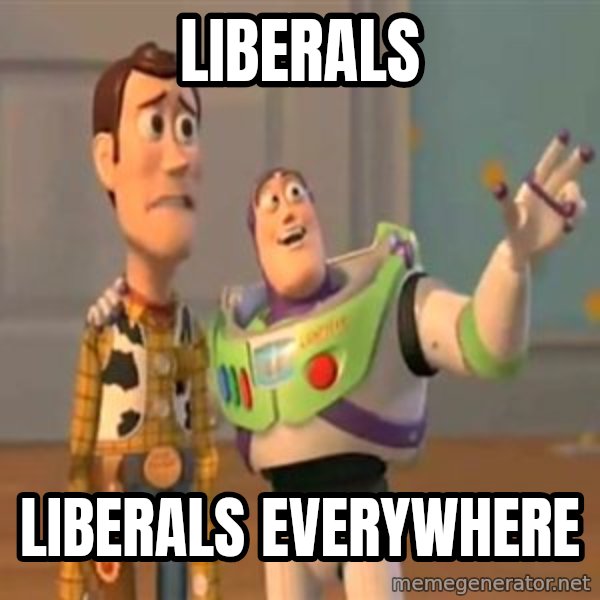 X, X Everywhere  meme: Liberals / Liberals everywhere
