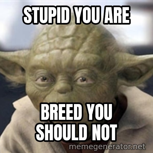 Master Yoda meme: Stupid you are / Breed you should not