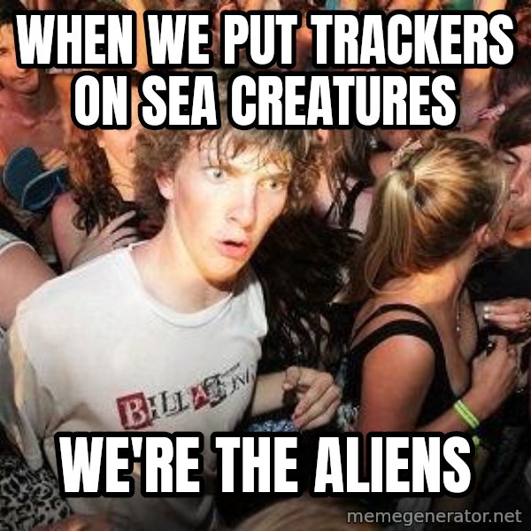 Sudden Realization Ralph meme: when we put TRACKERS on sea creatures / we're the aliens
