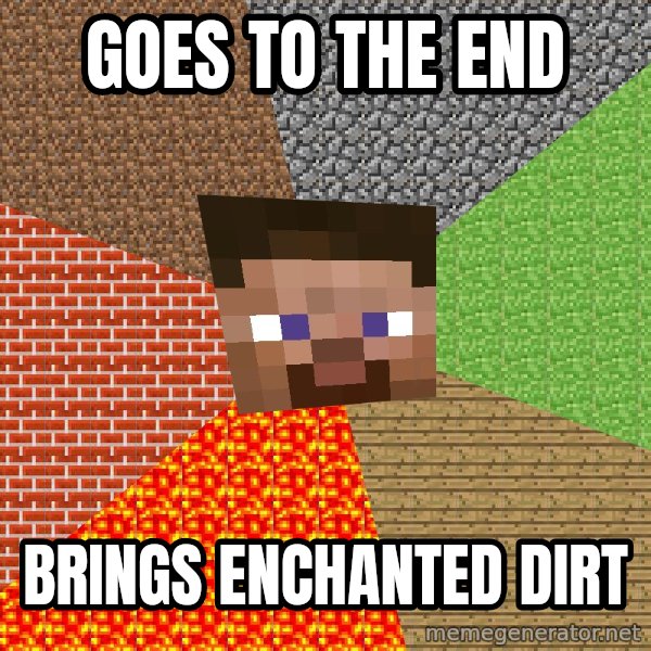 Minecraft Guy meme: goes to the end / brings enchanted dirt