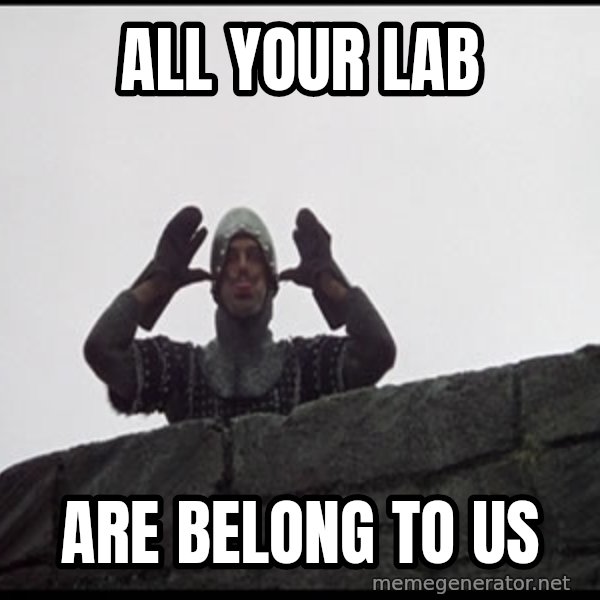 Monty Python French Knight Taunt meme: All your lab / Are belong to us