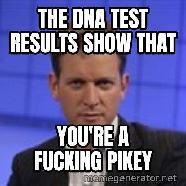 Jeremy Kyle meme: The dna test results show that / you're a fucking pikey