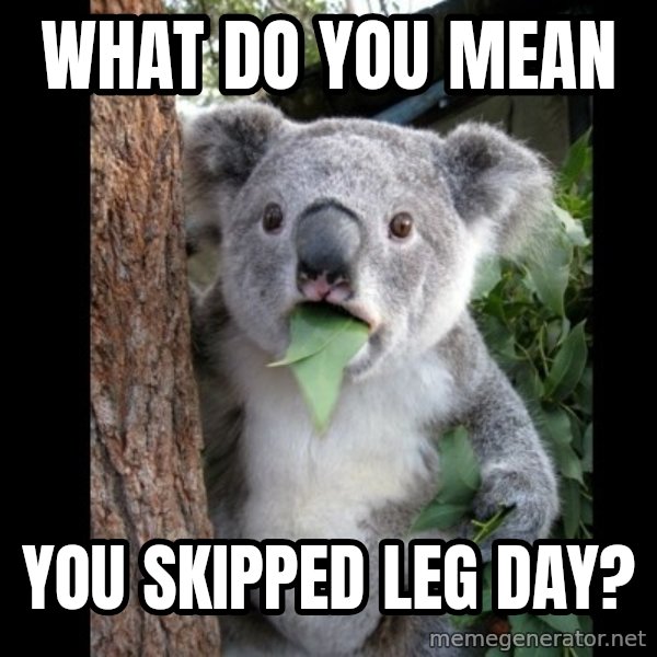 Koala can't believe it meme: what do you mean / you skipped leg day?