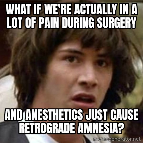 what if meme meme: What if we're actually in a lot of pain during surgery / and anesthetics just cause      retrograde amnesia?