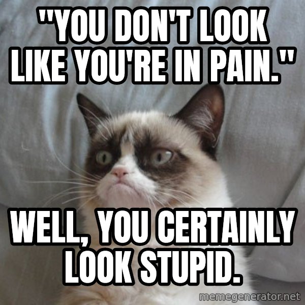 Grumpy cat good meme: "You don't Look like you're in Pain." / Well, you certainly look stupid.