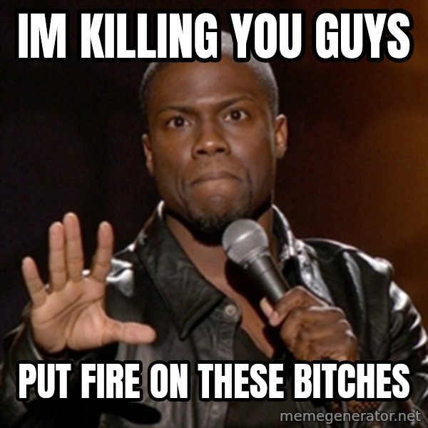 Kevin Hart meme: Im killing you guys / Put fire on these bitches