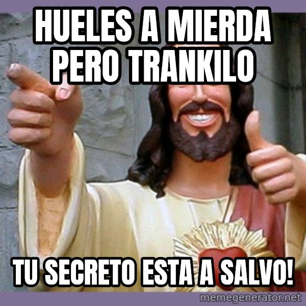 buddy jesus meme: Hueles a mierda pero trankilo / tu secreto esta a salvo!