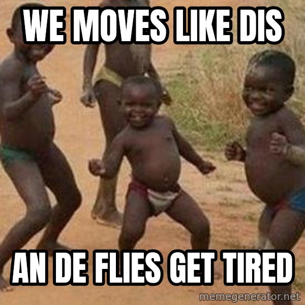 african children dancing meme: we moves like dis / an de flies get tired
