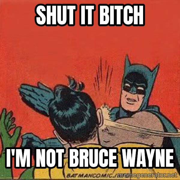 batman slap robin meme: SHUT IT BITCH / I'M NOT BRUCE WAYNE