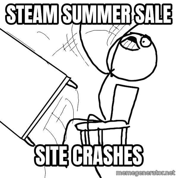 Desk Flip Rage Guy meme: STEAM SUMMER SALE / SITE CRASHES