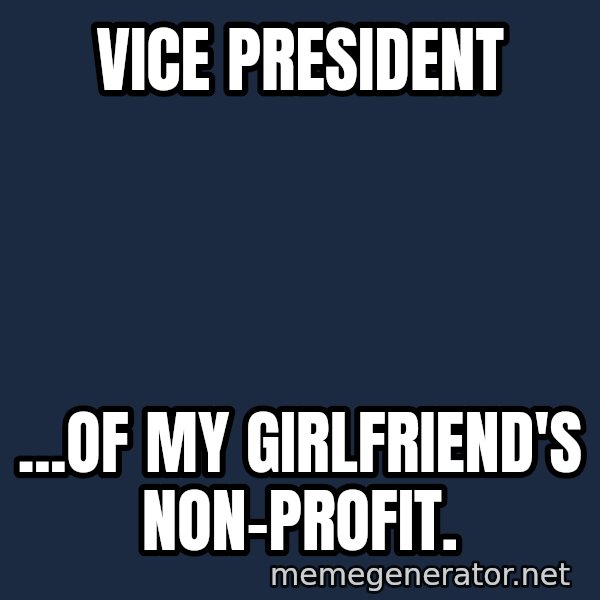 Walrus meme: VICE PRESIDENT / ...of my girlfriend's non-profit.