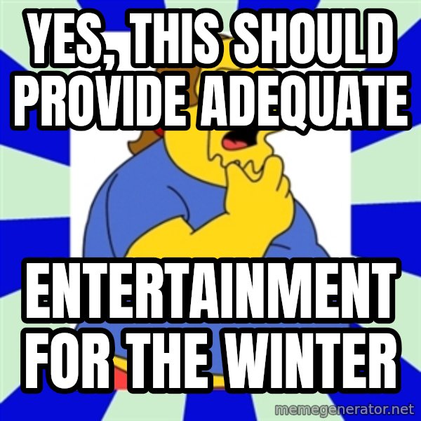 Comic book guy simpsons meme: Yes, this should provide adequate / entertainment for the winter