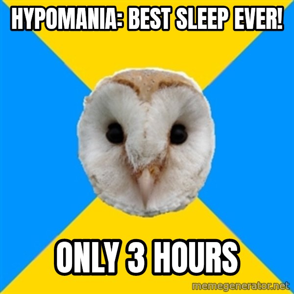 Bipolar Owl meme: Hypomania: BEST SLEEP EVER! / only 3 hours
