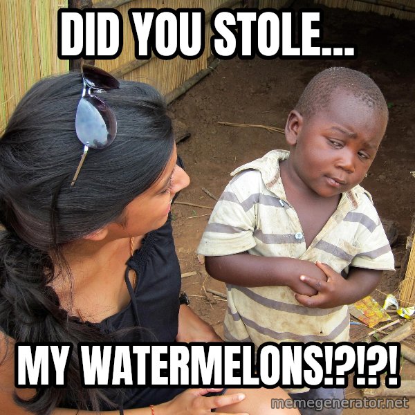 Skeptical African Child meme: Did you stole... / MY WATERMELONS!?!?!