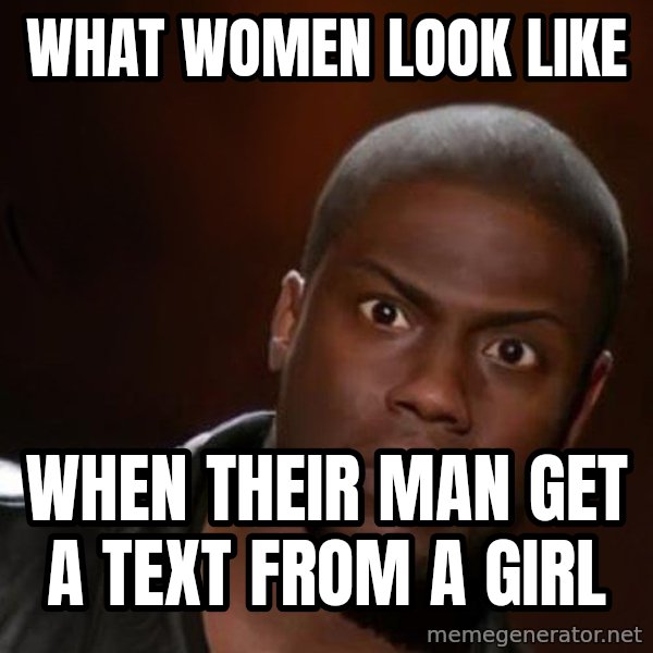 kevin hart nigga meme: What Women Look Like / When Their Man Get A Text From A Girl
