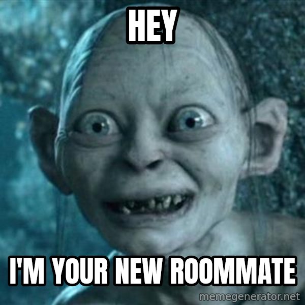 My Precious Gollum meme: HEY / I'M YOUR NEW ROOMMATE