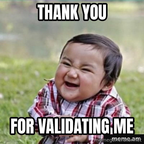 evil plan kid meme: THANK YOU / FOR VALIDATING ME